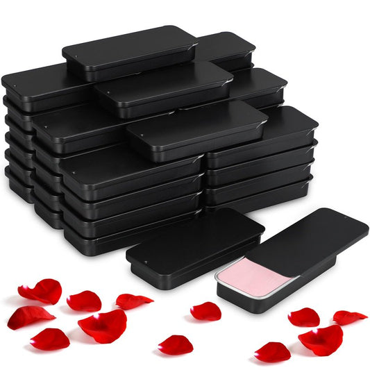 Norme 40 Pcs Small Slide Top Tin Lip Balm with Lids Rectangular Metal Containers for Lip Balm Candies Jewelry Crafts Pills Storage Kit(3.15 x 1.38 x 0.43 Inch,Black)