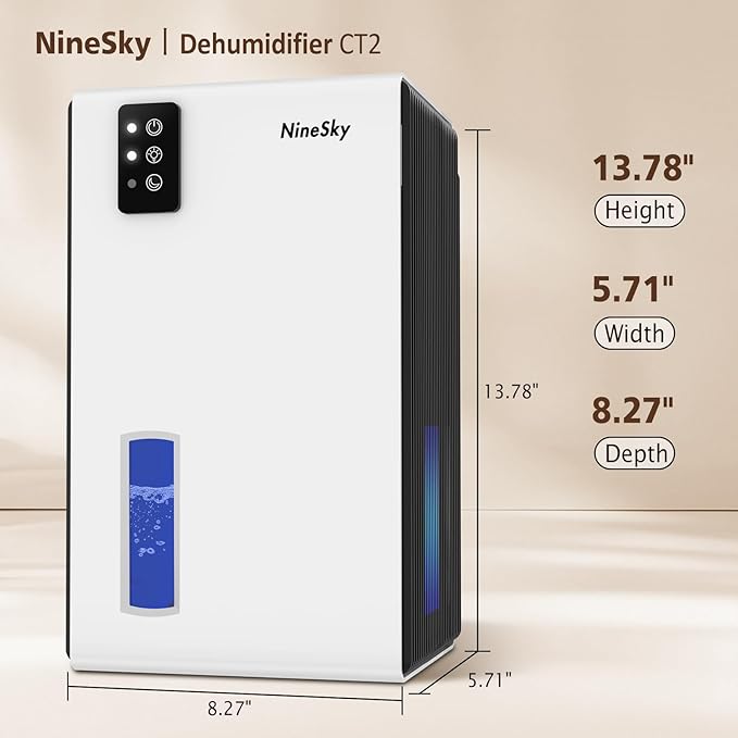NineSky Dehumidifier, 95 OZ Dehumidifiers for Home,(1100 sq.ft) Dehumidifiers for Basement Bathroom Bedroom with Auto Shut Off, Switchable 7 Colors Light (White)