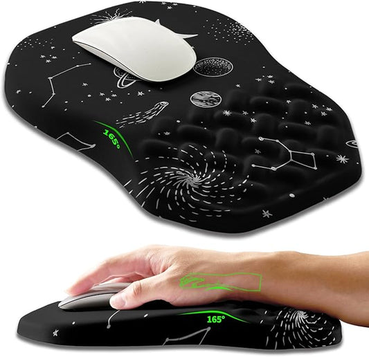 Armanza Ergonomic Slope Mouse Pad Wrist Support, Wrist Rest Mousepad for Carpal Tunnel Pain Relief with Massage Bulge and Slow Rebound Memory Foam (12x8 inch, Galactic System)
