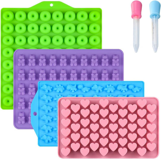 Skiennix Silicone Gummy Molds - Bear, Dinosaur & Heart Shapes with 2 Droppers | Pack of 4