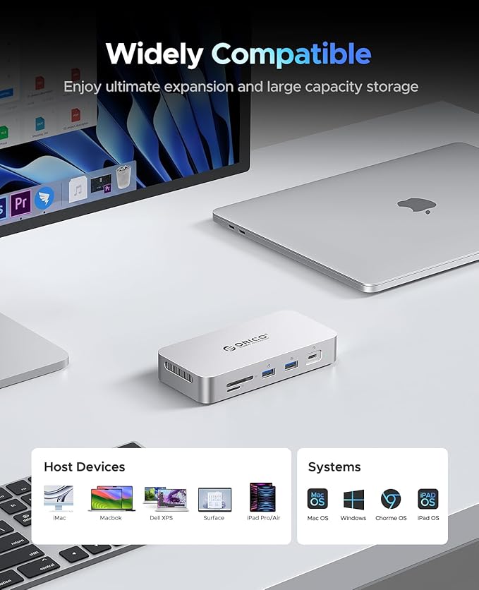 ORICO 2 TB External SSD Docking Station, SSD Expansion + Hub Extension, Up to1000MB/s, 10-in-1 USB C HUB with Internal SSD, Support 4K@60Hz HDMI Display, 100W PD, Ethernet, SD/TF, Mac mini - SJ10