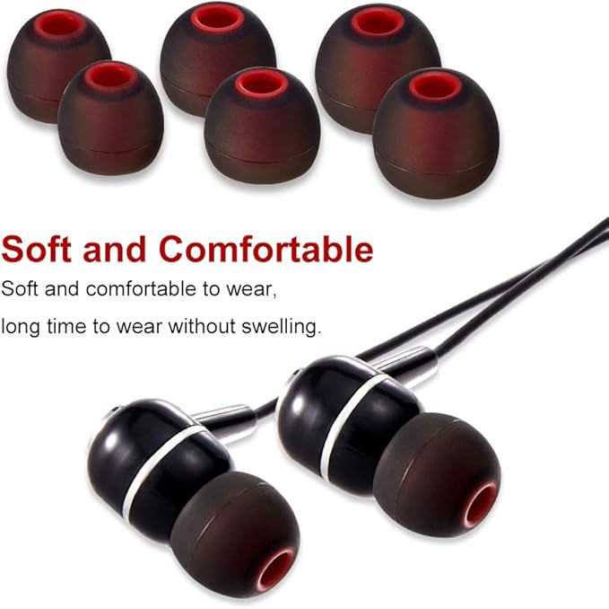 Earbud Tips High Quality Soft Silicone Earbuds Replacement Tips Fit for in-Ear Headphones(inner hole from 3.8mm - 4.2mm earphones)9 Pairs S/M/L,Black/Red