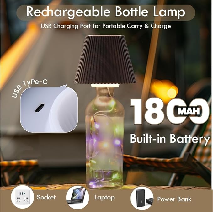 WILIT Wireless Bottle Lights for Bottles, 3-Level Brightness Rechargeable Lamp Shade for Bottle, Bar Lamps for Home Bar Decor with RGB Lights, Cordless Table Lamp for Bedroom, Gift for Her Men