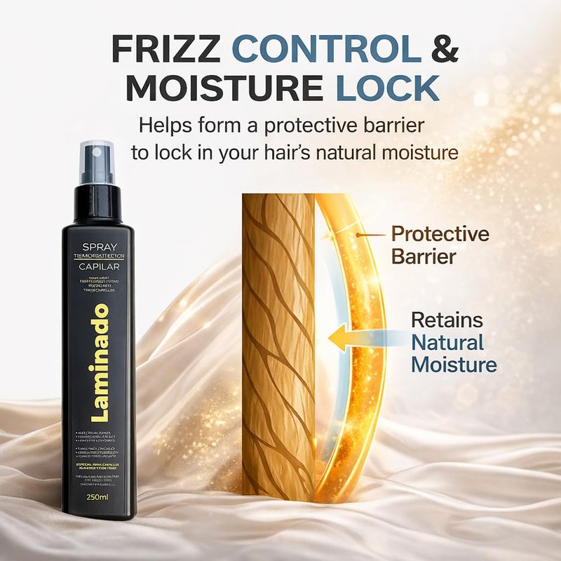 Lina Zapata LZ Heat Protectant Spray for Hair, Anti-Frizz Leave-In Smoothing Spray with Phytokeratin, Heat Protection for Blow Drying, Flat Iron and Curling, All Hair Types, 8.45 Fl Oz