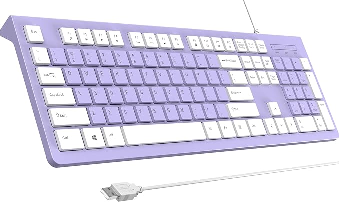 COLIKES Wired Keyboard, Ultra-Thin USB Wired Computer Keyboard, Low-Profile Keys, Spill-Resistant, Multimedia Keys, Compatible with Windows, Mac, Chrome, Linux, and Android-Purple