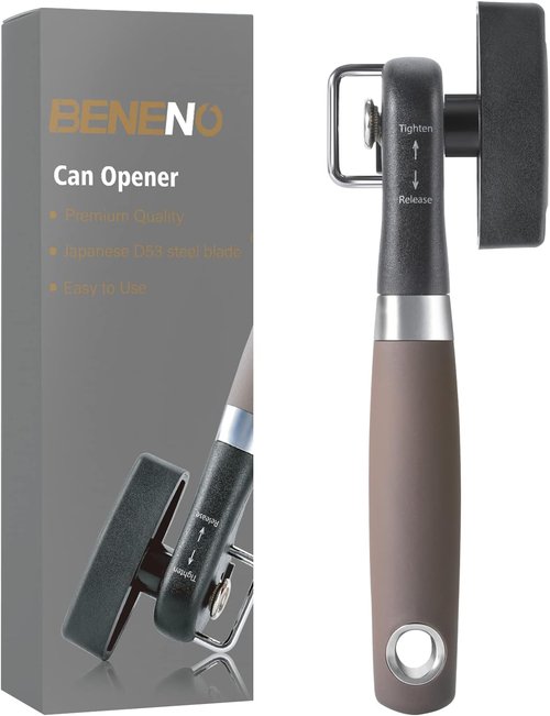 Beneno Can Opener - Manual Side Safe Cut with Smooth Edge, Durable Blade & Comfortable Handle | Brown