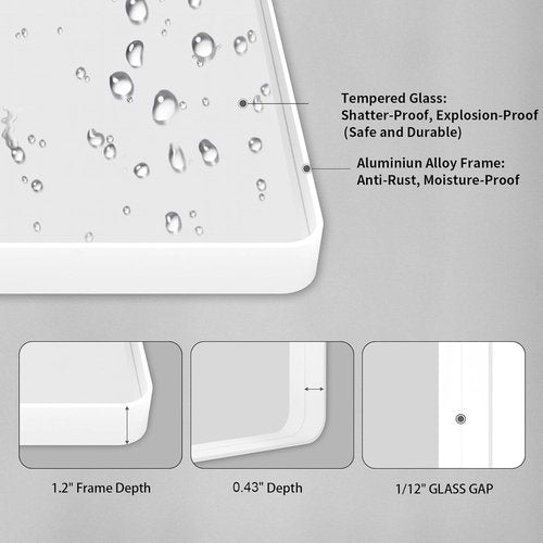 LOAAO Large Rounded Rectangle Bathroom Mirror - 72x36 Inch White Metal Frame, Anti-Rust Tempered Glass | Versatile Horizontal/Vertical Hanging