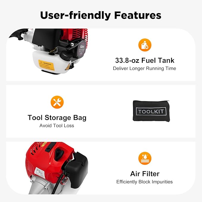 52CC 2 Stroke Hand Held Gas Power Broom, 2.3HP Gas Power Handheld Sweeper, Motor Side-Mounted Sweepers Snowplow Broom, Sweeping Lawns Brush Lawn Cleaner Tools for Cleaning Lanes, Driveways