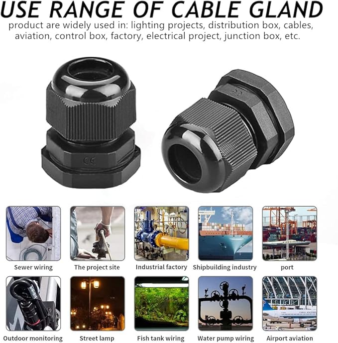 PENGLIN Cable Glands 1/2" NPT Nylon Cable Connector, Strain Relief Cord Connector, IP68 Waterproof Adjustable Locknut(1/2 Inch (50-Pack))