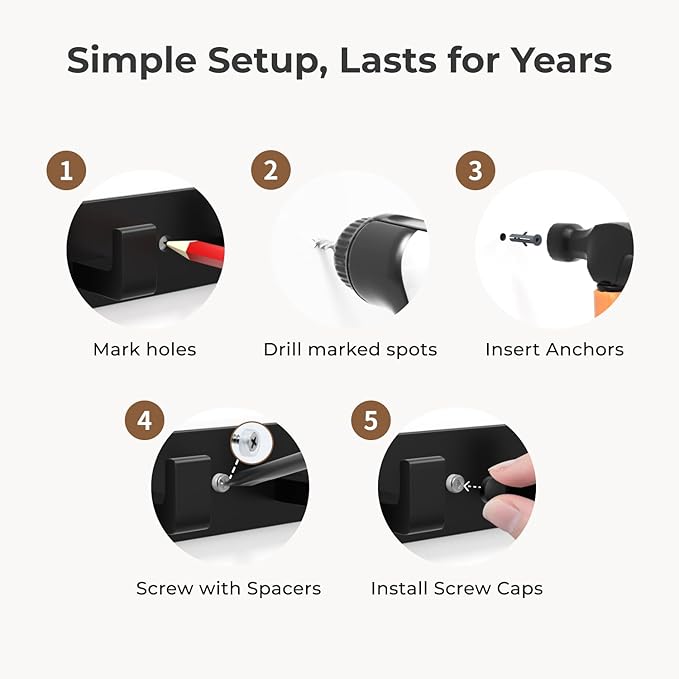 GWAAZXGZ Black Wall Mounted Coat Rack- 2 Modular Rails (25'' Total), 8 Right-Angle Hooks, Modern Organizer for Entryway, Bathroom, Bedroom, Holds Coats, Towels, Hats