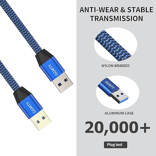 GGMTY USB to USB Cable 3FT(2 Package),Durable Braidedfor USB 3.0 Male to Male Type A to Type A Cable Data Transfer Compatible with Hard Drive, Laptop, DVD Player, TV, USB 3.0 Hub, Monitor, Camera