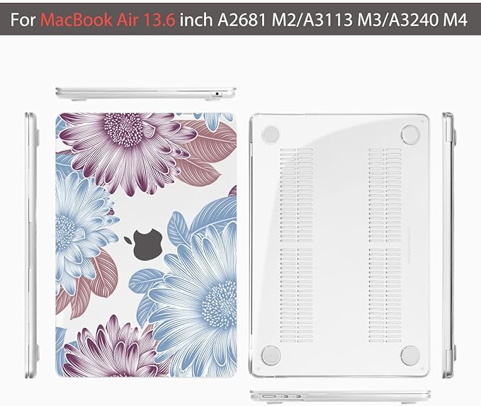 Teryeefi for MacBook Air M5 M4 M3 M2 13.6 inch Case 2026 2025 2024-2022,Fit Model A3449 A3240 A3113 A2681, Laptop Hard Shell Cases with Keyboard Cover & Screen Protector for MacBook Air 13, W-Flowers