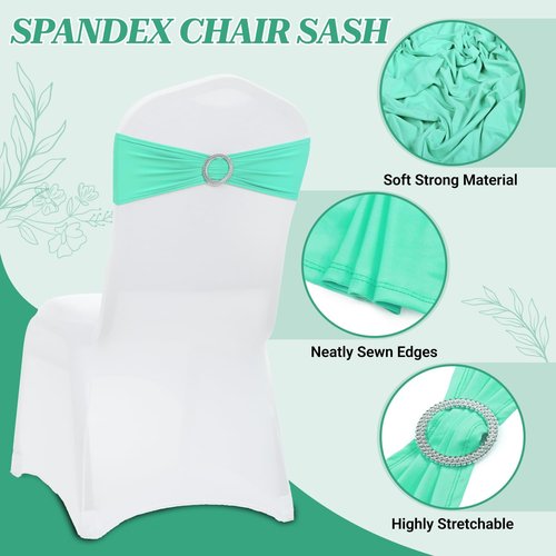 MDS Spandex Chair Sashes - Universal Fit Elastic Stretch Bows with Buckle Slider | Sea Green - Pack of 250