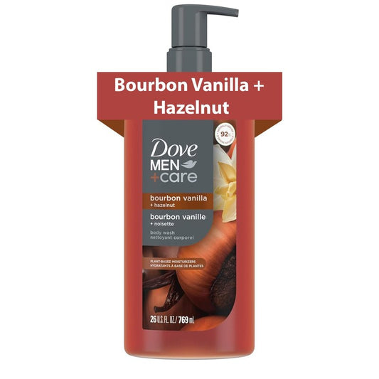 DOVE MEN Bourbon Vanilla + Hazelnut Moisturizing Body Wash | #1 Dermatologist Body Wash for Men, Sulfate Free, Paraben Free, & Dye Free | 26oz