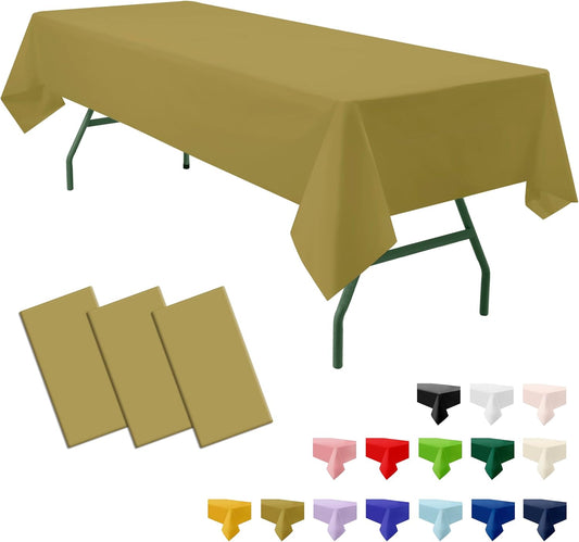 Skiennix Premium Disposable Gold Tablecloths - 3-Pack 54" x 108" Rectangle Covers for Parties & Events