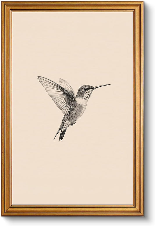 VIYYIEA Vintage Gold Framed Wall Art - Hummingbird Canvas Print for Living Room & Bedroom Decor (24L x 16W)