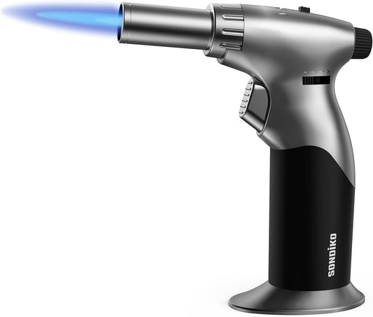 Sondiko Dual Style Butane Torch Lighter - Adjustable Flame Size & Continuous Lock for Cooking | Refillable