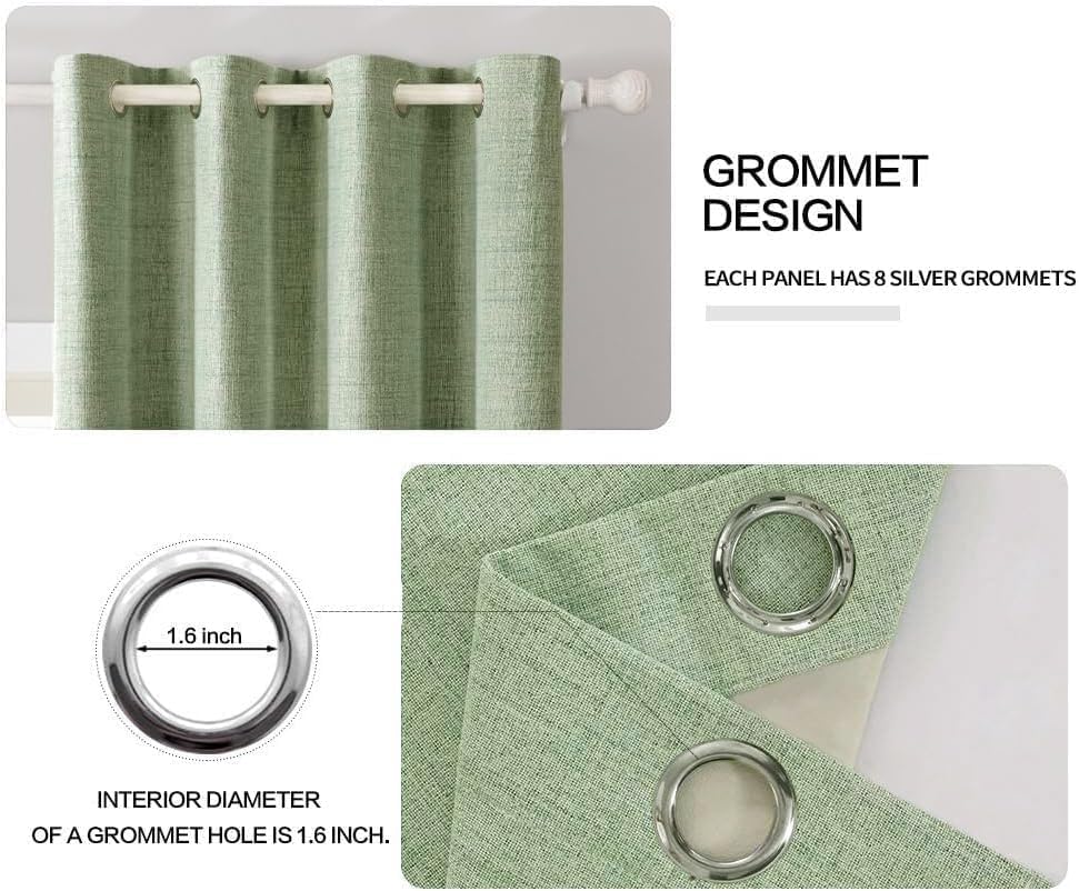 MIULEE 90-Inch Linen Texture Curtains - 100% Blackout Thermal Insulated Sage Green | Room Darkening Draperies (2 Panels)