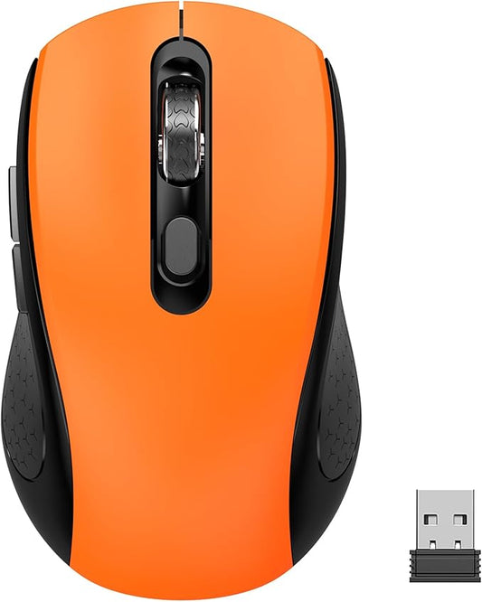 Wireless Mouse With Side Buttons Suitable for Laptops PC Chromebook Mac MacBook Silent Mouse with USB Nano Receiver 2400 DPI Anti Slip Scroll Wheel 6-Button Ergonomic Wireless Computer Mice - Orange
