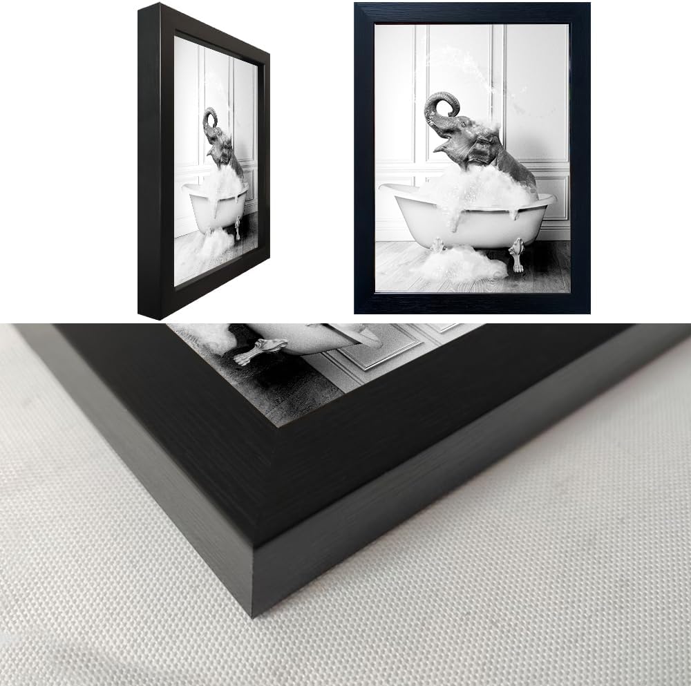 Regine Switzerland Framed Bathroom Decor - Funny Elephant in Bathtub Canvas Art | Black and White Print