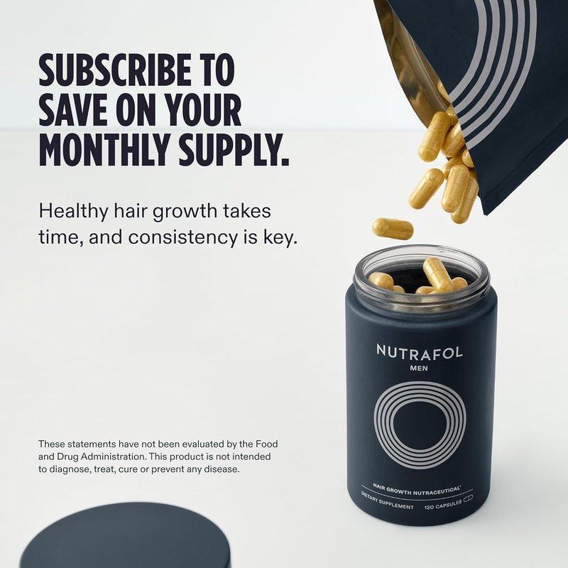 Nutrafol Men's Hair Growth Supplements, Clinically Tested for Visibly Thicker Hair and Scalp Coverage, Dermatologist Recommended - 2 Month Supply, 2 Refill Pouches