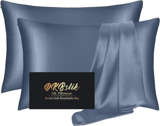 Mulberry Silk Pillowcases by Skiennix - Soft & Smooth Anti-Acne Set of 2 | Ash Blue, Standard Size