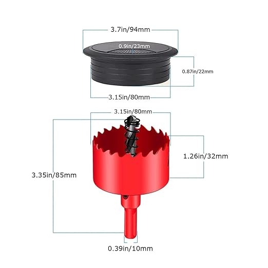 TuTuYa 6PCS Desk Grommet, Desk Cable Grommet 3-1/6 Inch (80 mm) Black Desk Cable Hole Cover with Hole Saw, Cable Pass Through, Ideal Solution for Office and Home Table Cable (Black, 3-1/6 Inch)