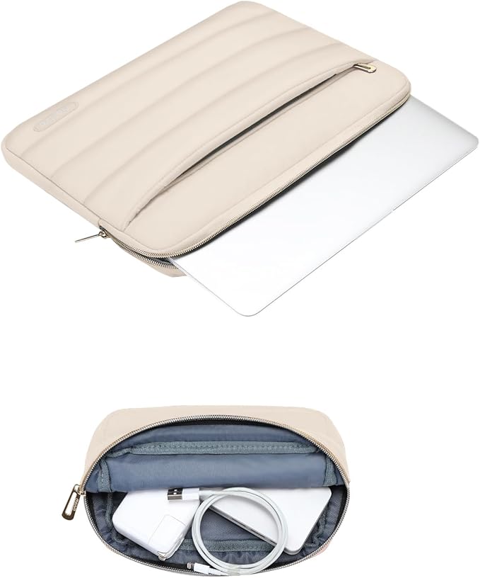 MOSISO Laptop Case 17.3 inch, 17-17.3 inch Puffy Laptop Sleeve Compatible with Dell XPS/HP Pavilion/Ideapad/Acer/Alienware/HP Omen Notebook Computer, Polyester Horizontal Bag with Small Case, Sand