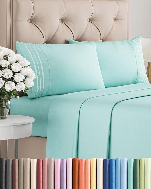 Queen Size 4 Piece Sheet Set - Comfy Breathable & Cooling Bed Sheets Set - Hotel Luxury Bedding for Women, Men, Kids, Teens, Boys & Girls - Deep Pockets, Ultra-Soft, Wrinkle Free - Oeko-Tex - Spa Blue