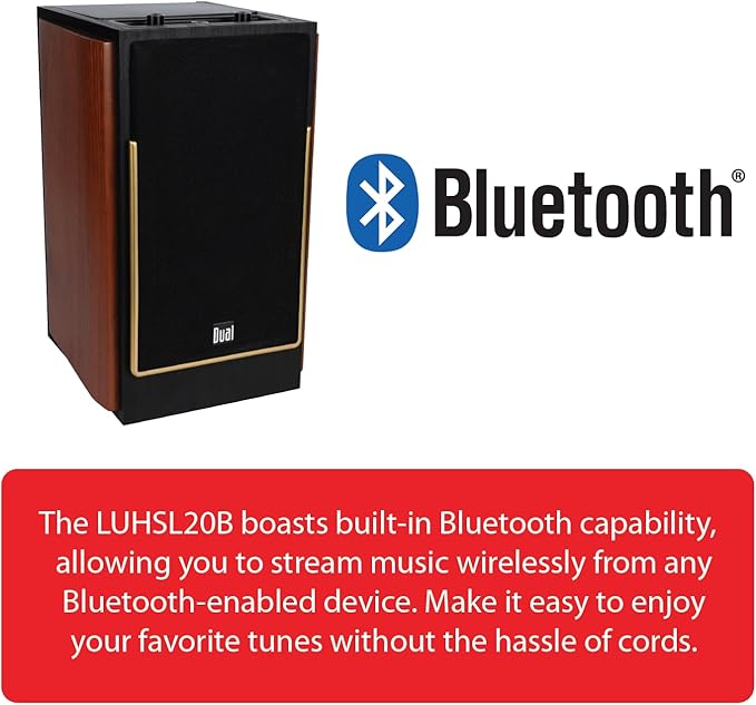 Dual Electronics LUHSL20B Cherrywood & Black 2-Way Bookshelf Speakers with Smart Speaker Dock | Class-D Amplifier | Bluetooth | Home, PC | Loud & Deep Bass | Wireless Remote Control | Sold in Pairs