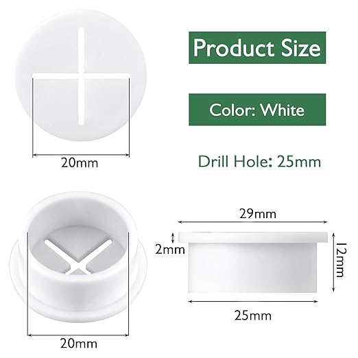 EASYEAH 10Pcs Desk Grommet, 1" (25mm) White Silicone Cord Hole Cover, Flexible Rubber Wire Grommets, Wall Grommets for Cables Management, Table, Countertop, Cabinets and Furnitures Wire Organizer