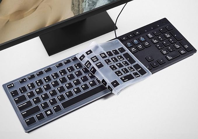 Keyboard Cover for DELL KB216 KB216b KB216t KB216d KB216p Wired & KM636 & Dell Optiplex 5250 3050 3240 5460 7450 705, Dell Inspiron 24" 27" 7700/7790/3475/3670/3477 All-in one Desktop Keyboard -Black