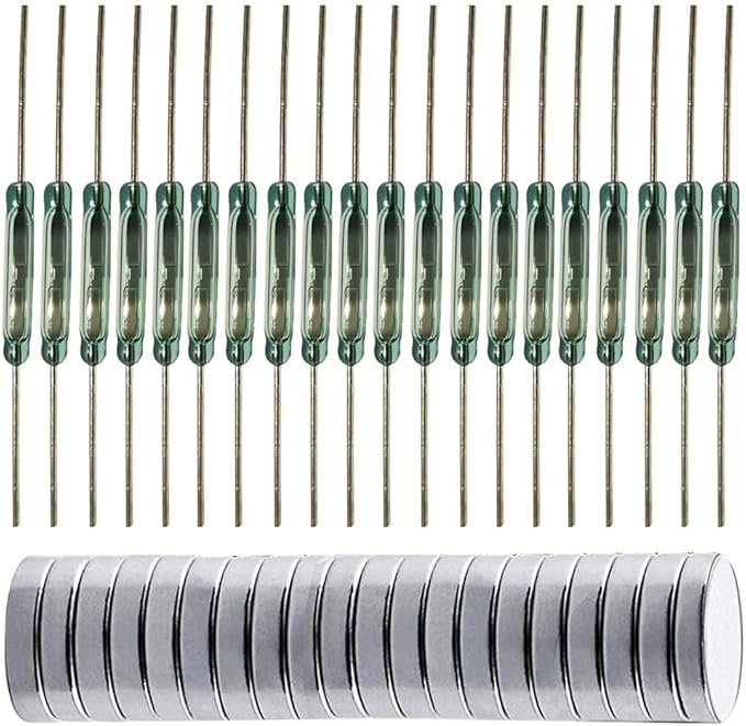 Gebildet 20pcs Glass Reed Switch Reed Contact Normally Open (N/O) Magnetic Induction Switch (2mm×14mm) with 20pcs Multi-Use Magnetic Sheet