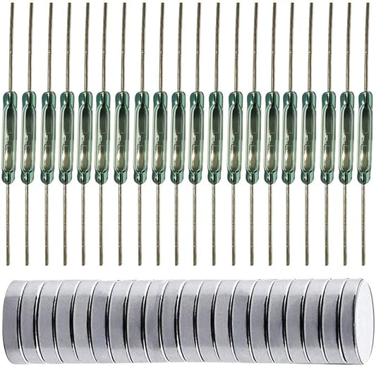 Gebildet 20pcs Glass Reed Switch Reed Contact Normally Open (N/O) Magnetic Induction Switch (2mm×14mm) with 20pcs Multi-Use Magnetic Sheet