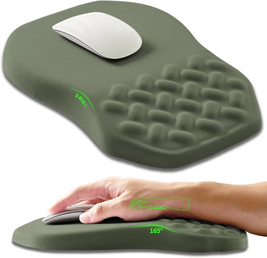 Armanza Ergonomic Slope Mouse Pad Wrist Support, Wrist Rest Mousepad for Carpal Tunnel Pain Relief with Massage Bulge and Slow Rebound Memory Foam (12x8 inch, Olive Green)