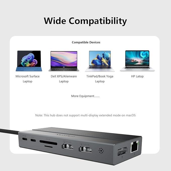 DIKEQINN 13-in-1 USB C Docking Station: Triple 4K Display, 100W Power Delivery, 5Gbps Data Ports, SD/MicroSD Slot - for Dell XPS, HP Laptops & ThinkPad
