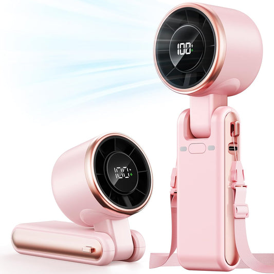 Skiennix Portable Handheld Turbo Fan - 5-Speed Rechargeable Mini Personal Fan | 4000mAh Battery, Pink