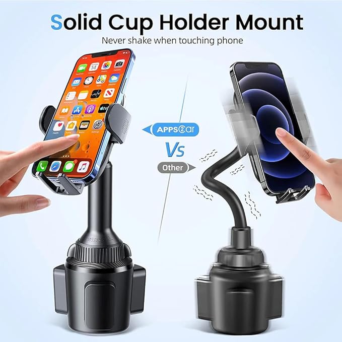 APPS2Car Cup Holder Phone Mount Wireless Car Charger, 15W Qi Fast Charging Car Mount, Adjustable Long Arm & 360° Rotation, Fits 3"–4" Round Cup Holders Compatible with All Smart Phones