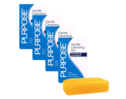 PURPOSE Gentle Cleansing Bar, Developed with Dermatologists, For All Skin Types, For Sensitive & Dry Skin, Oil-free, Hypoallergenic, Sulfate-Free, 6 oz Bar (Pack of 4)