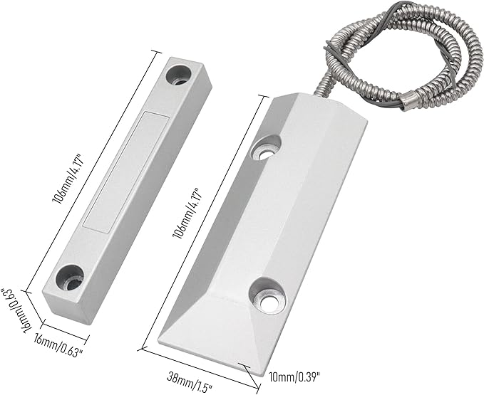 FOCMKEAS Magnetic Reed Switch Wired Surface Mount Normally Open/Closed NC/NO Contact Sensor Alarm Magnetic Door Switch with 3 Wires, Zinc Alloy Sliver, OC-55