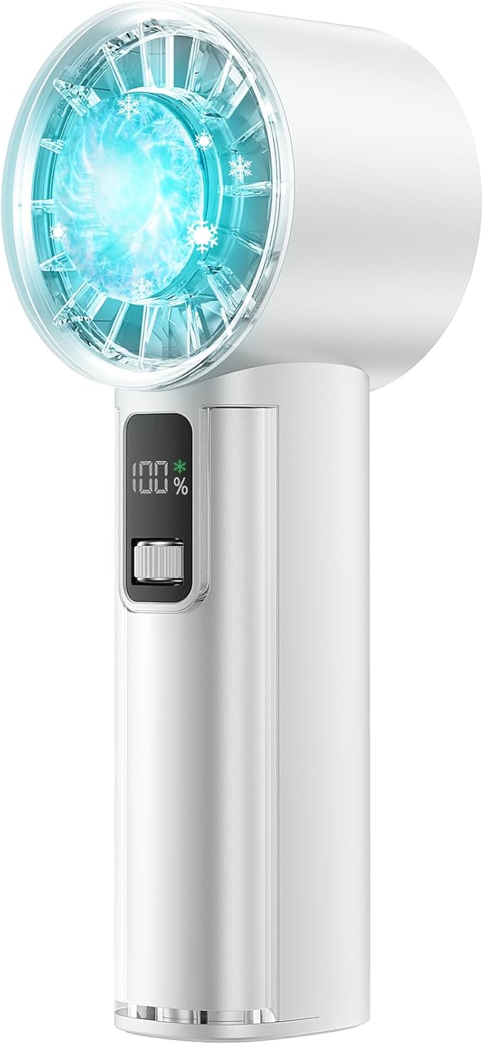 PANERGY Handheld Fan with Ice Cooler, Mini Portable Fan Rechargeable, 18Hrs Cooling, 0-100 Adjustable Speed, Small Yet Powerful, Personal Hand Fans for Travel, Beach, Outdoor, Makeup, Gifts for Women