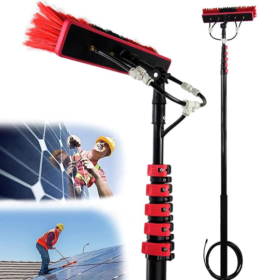 Water Fed Pole Kit,Solar Panel Cleaning Equipment,Window Cleaning Water Fed Poles Roof Cleaning Tools Solar Panel Cleaning Brush 35m Brush Head Easy to Install Steel Buckle Fastening,9m/30FT