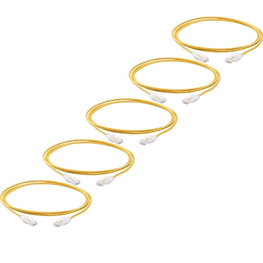 TRUECABLE Cat6 Component Rated Patch Cable, Unshielded (U/UTP), 5ft, Yellow, 28AWG Stranded Pure Copper, Snagless 10G High-Speed Ethernet Cable, PoE++ 4PPoE 100W, UL Listed, RoHS-3, 5 Pack