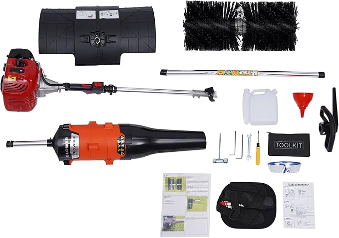 Sweeper Broom Gas Powered, 52CC 2.3HP 2-Stroke Handheld Sweeping Broom with Blower, Snow Driveway Turf Lawn Outdoor Artificial Brush Lawn Sweeper Cleaner Tool