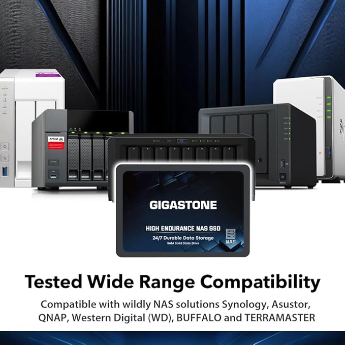 Gigastone 【NAS Certified】 2TB High Endurance SSD (8-Pack) Up to 550MB/s TLC Flash with SLC Caching 24/7 Reliable for Gaming/PC/NAS SSD 5-Year Warranty 2.5" SATA Internal Solid State Drives RAID Disk