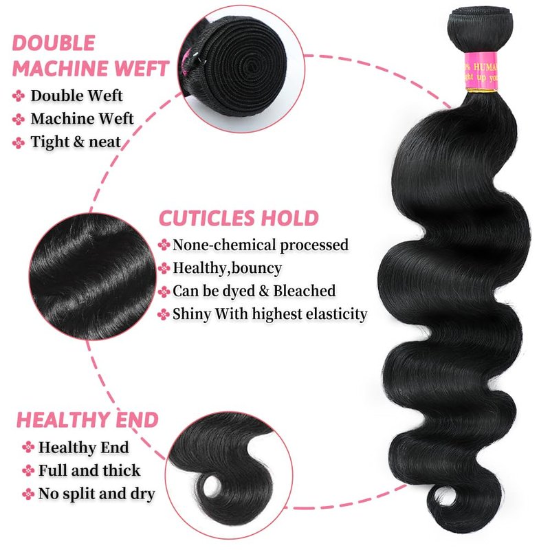 Body Wave Bundles Human Hair Extensions 100% Unprocessed Brazilian Human Hair Bundle Natural Black Hair Extensions 16inch