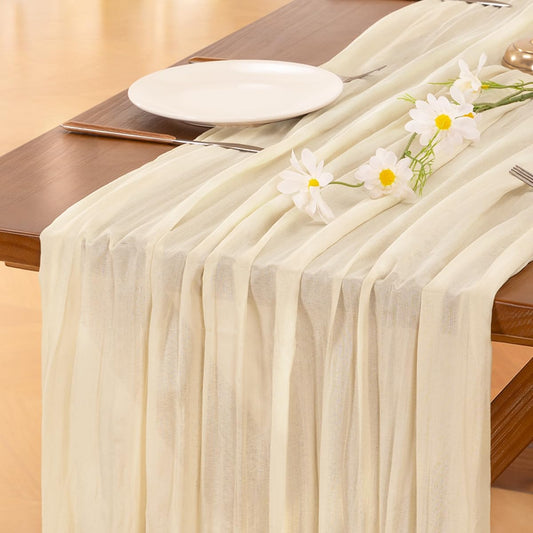 Socomi Cheesecloth Table Runner - 120 Inch Beige Boho Rustic Decor for Weddings & Events
