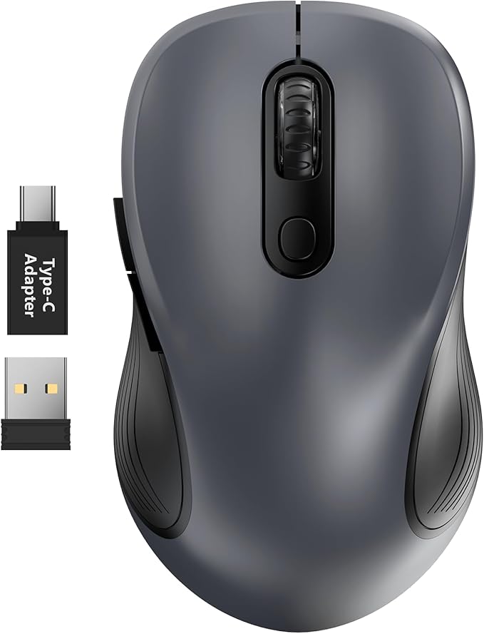 Trueque Wireless Mouse, 2.4GHz Ergonomic Mouse for Laptop & PC, Silent Portable Computer Mice with Back & Forward Buttons, USB-C Adapter for Windows/Mac, M01 (Gray)