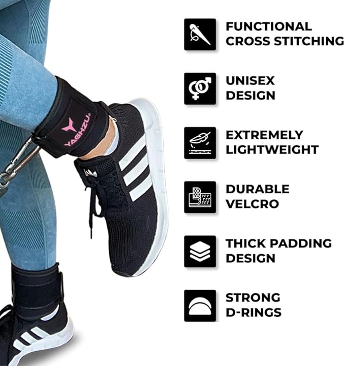 YAGHZU Ankle Straps for Cable Machines Women, Glute Kickback Cable Machine Attachments, Gym Ankle Cuffs, Wrist Cuffs for Workout, Leg Training Accessory, Fitness Gear for Home or Gym