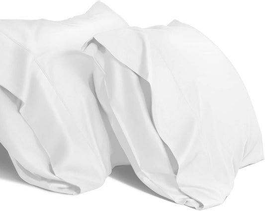 WishSmile Cooling Queen Pillowcases - Breathable Silky Soft Rayon from Bamboo, Moisture Wicking | White, 20x30 IN, Set of 2